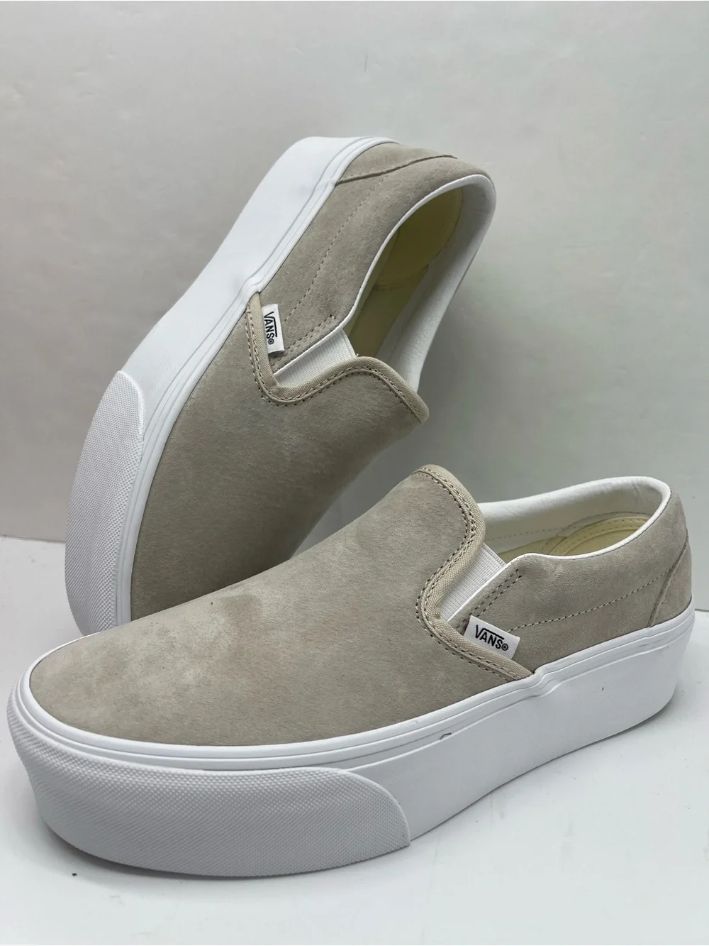 Vans Classic Slip-On Stackform Nubuck Oatmeal Platform Sneakers VN000E8C2N1 NWT
